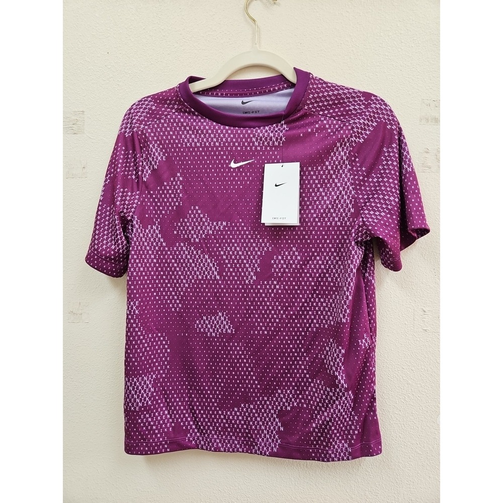 Nike Dri-FIT Shirt Kids Large Purple All Over Logo Training Youth NWT